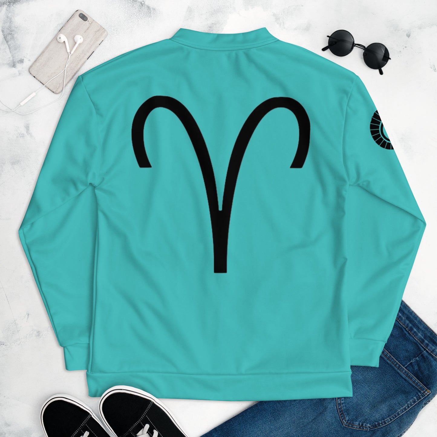 Aries Unisex Bomber Jacket - Aquamarine Blue