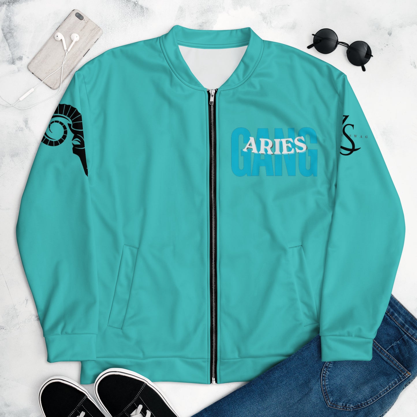 Aries Unisex Bomber Jacket - Aquamarine Blue